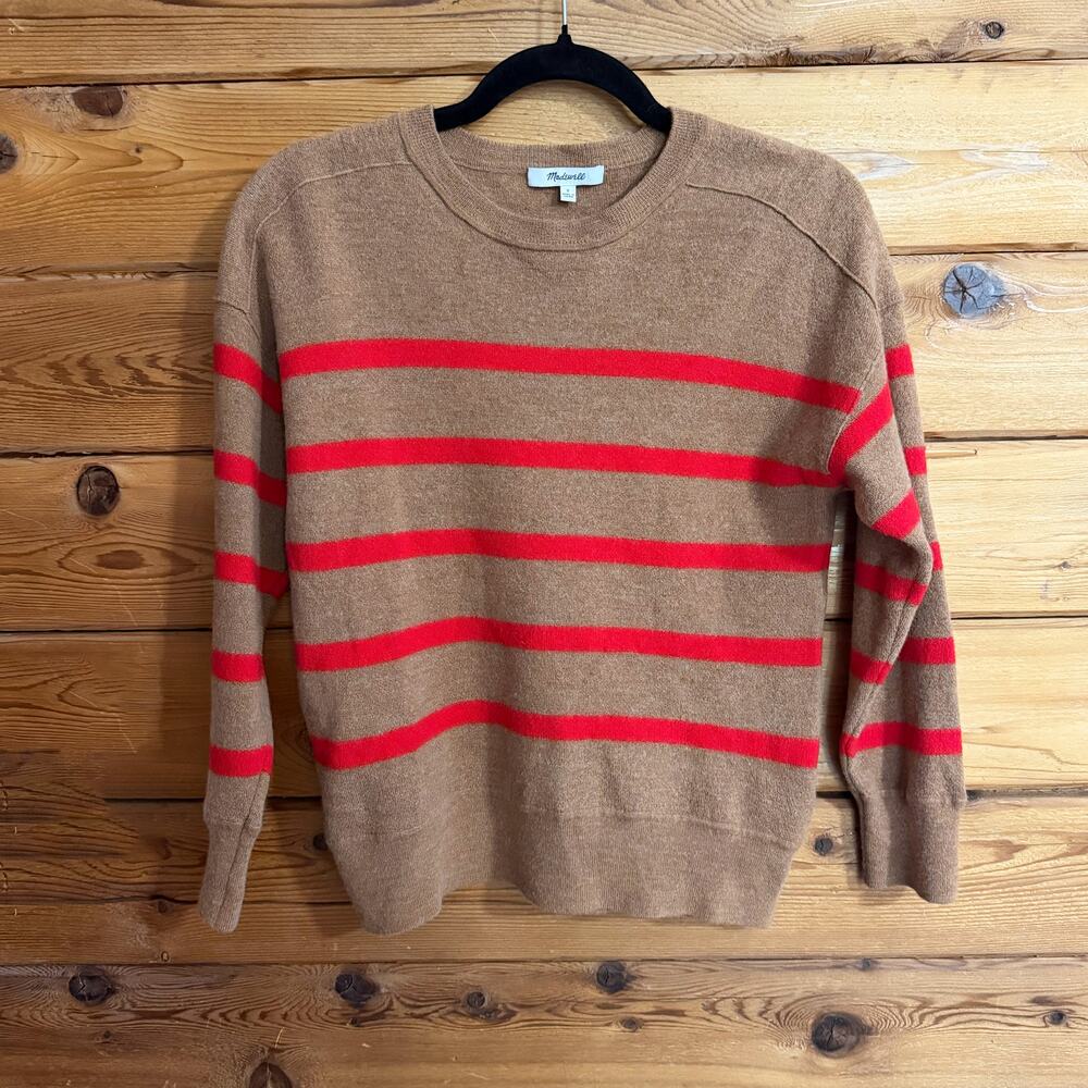 Madewell Merino Wool Brown and Red Striped Sweater Small
